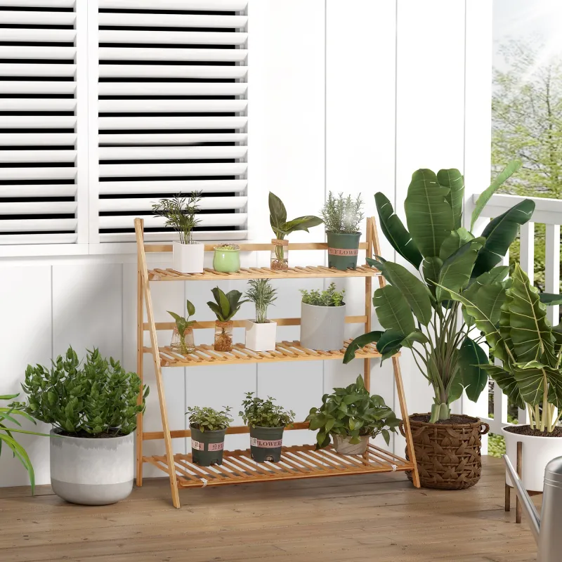 Soporte para Plantas de Bambú Escalera para Flores Plegable para Interior y Exterior 100x39x97 cm Natural - Ogal.Es
