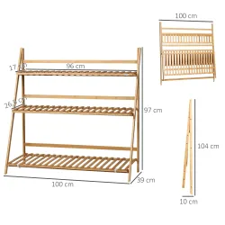 Soporte para Plantas de Bambú Escalera para Flores Plegable para Interior y Exterior 100x39x97 cm Natural - Ogal.Es