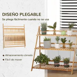 Soporte para Plantas de Bambú Escalera para Flores Plegable para Interior y Exterior 100x39x97 cm Natural - Ogal.Es