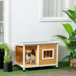 Caseta para Perros de Madera Casa para Mascotas Refugio para Perros con Techo Asfáltico 85,5x62x60 cm Natural - Ogal.Es