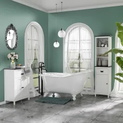 Armario Auxiliar de Baño Estilo Moderno con 1 Cajón 2 Puertas y Estante para Lavabo Ducha 60x30x80 cm Blanco - Ogal.Es