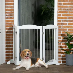 Barrera de Seguridad para Perros para Escaleras y Puertas Diseño Plegable y Pies de Apoyo 154x30x80 cm Blanco - Ogal.Es