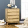 Cómoda con 4 Cajones Cajonera de Madera con Frontales de Ratán Estilo Cannage para Dormitorio 80x35x95 cm Natural - Ogal.Es