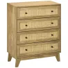 Cómoda con 4 Cajones Cajonera de Madera con Frontales de Ratán Estilo Cannage para Dormitorio 80x35x95 cm Natural - Ogal.Es