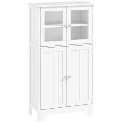 Armario Auxiliar de Baño con Puertas de Cristal y Estante Ajustable Armario Multifuncional 60x30x108,5cm Blanco - Ogal.Es