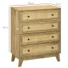 Cómoda con 4 Cajones Cajonera de Madera con Frontales de Ratán Estilo Cannage para Dormitorio 80x35x95 cm Natural - Ogal.Es