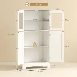 Armario Auxiliar de Baño con Puertas de Cristal y Estante Ajustable Armario Multifuncional 60x30x108,5cm Blanco - Ogal.Es