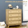 Cómoda con 4 Cajones Cajonera de Madera con Frontales de Ratán Estilo Cannage para Dormitorio 80x35x95 cm Natural - Ogal.Es