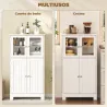 Armario Auxiliar de Baño con Puertas de Cristal y Estante Ajustable Armario Multifuncional 60x30x108,5cm Blanco - Ogal.Es