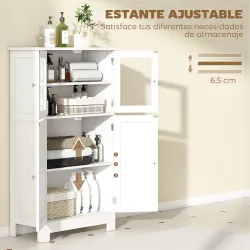Armario Auxiliar de Baño con Puertas de Cristal y Estante Ajustable Armario Multifuncional 60x30x108,5cm Blanco - Ogal.Es