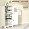 Armario Auxiliar de Baño con Puertas de Cristal y Estante Ajustable Armario Multifuncional 60x30x108,5cm Blanco - Ogal.Es