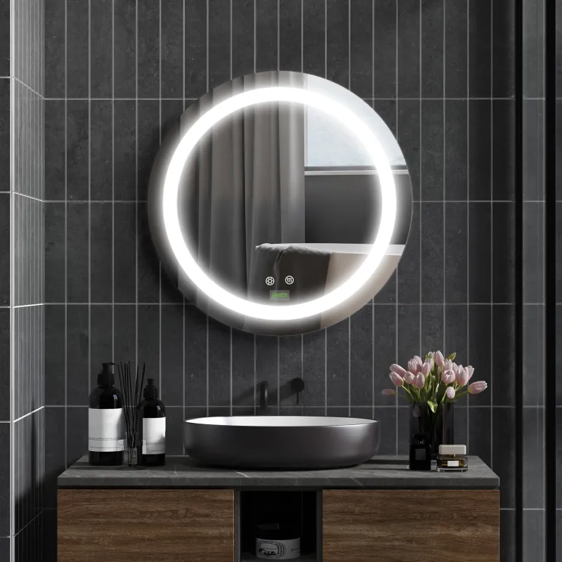 Espejo de Baño con Luz LED Táctil Función de Memoria Brillo y Color Ajustable y Antivaho Ø50x4,6 cm Plata - Ogal.Es