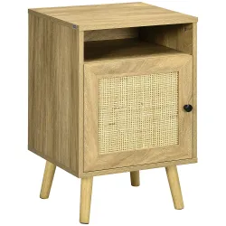 Mesita de Noche con Puerta de Rejilla Mesita Auxiliar para Dormitorio Salón Cama 39x35x60 cm Madera Natural - Ogal.Es