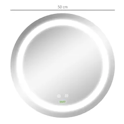 Espejo de Baño con Luz LED Táctil Función de Memoria Brillo y Color Ajustable y Antivaho Ø50x4,6 cm Plata - Ogal.Es
