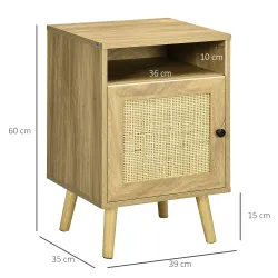 Mesita de Noche con Puerta de Rejilla Mesita Auxiliar para Dormitorio Salón Cama 39x35x60 cm Madera Natural - Ogal.Es