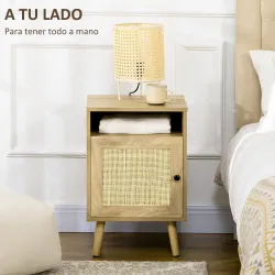 Mesita de Noche con Puerta de Rejilla Mesita Auxiliar para Dormitorio Salón Cama 39x35x60 cm Madera Natural - Ogal.Es