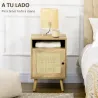 Mesita de Noche con Puerta de Rejilla Mesita Auxiliar para Dormitorio Salón Cama 39x35x60 cm Madera Natural - Ogal.Es