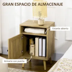 Mesita de Noche con Puerta de Rejilla Mesita Auxiliar para Dormitorio Salón Cama 39x35x60 cm Madera Natural - Ogal.Es