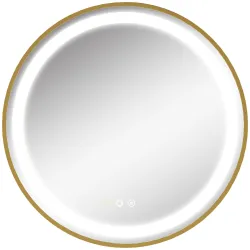 Espejo de Baño con Luz LED Táctil Función de Memoria Brillo y Color Ajustable y Reloj Ø60x4 cm Dorado - Ogal.Es