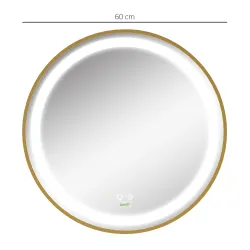 Espejo de Baño con Luz LED Táctil Función de Memoria Brillo y Color Ajustable y Reloj Ø60x4 cm Dorado - Ogal.Es