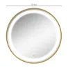 Espejo de Baño con Luz LED Táctil Función de Memoria Brillo y Color Ajustable y Reloj Ø60x4 cm Dorado - Ogal.Es