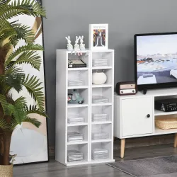 2 Estanterías para CD o DVD con 12 Compartimentos para 204 CD's y Estante Ajustable 21x22,5x88,5 cm Blanco - Ogal.Es