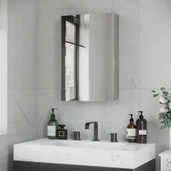 Armario de Baño con Espejo Armario de Pared con 3 Estantes de Almacenamiento para Ducha Aseo 39x12x60 cm Plata - Ogal.Es