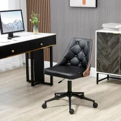 Silla de Oficina con Altura Ajustable y Basculante para Dormitorio Oficina 53x62x77-87 cm Negro y Madera - Ogal.Es