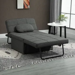 3 en 1 Sofá Cama Individual Respaldo Reclinable Convertible en Reposapiés para Salón Dormitorio 95x189x43 cm Gris - Ogal.Es