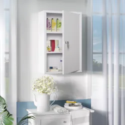 Botiquín de Pared de Metal con 3 Estantes y Cierre con Llave Armario de Medicamentos 40x18x60 cm Blanco - Ogal.Es