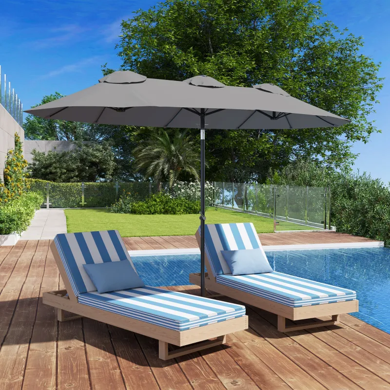 Sombrilla Doble de Jardín 295x152x222 cm con Inclinación de 45° y Manivela para Terraza Balcón Piscina Color Gris - Ogal.Es
