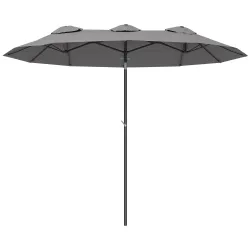 Sombrilla Doble de Jardín 295x152x222 cm con Inclinación de 45° y Manivela para Terraza Balcón Piscina Color Gris - Ogal.Es