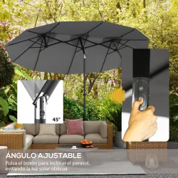 Sombrilla Doble de Jardín 295x152x222 cm con Inclinación de 45° y Manivela para Terraza Balcón Piscina Color Gris - Ogal.Es