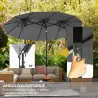 Sombrilla Doble de Jardín 295x152x222 cm con Inclinación de 45° y Manivela para Terraza Balcón Piscina Color Gris - Ogal.Es