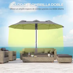 Sombrilla Doble de Jardín 295x152x222 cm con Inclinación de 45° y Manivela para Terraza Balcón Piscina Color Gris - Ogal.Es