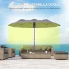 Sombrilla Doble de Jardín 295x152x222 cm con Inclinación de 45° y Manivela para Terraza Balcón Piscina Color Gris - Ogal.Es