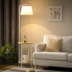 Lámpara de Pie Moderna con Mesita Pantalla de Lino Interruptor de Pie para Salón Dormitorio 43x39,5x162 cm Blanco - Ogal.Es