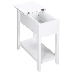 Mesa Auxiliar con Tapa Abatible Estante y Orificio para Cables para Salón Cama Dormitorio 60,5x32,5x70 cm Blanco - Ogal.Es