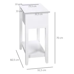Mesa Auxiliar con Tapa Abatible Estante y Orificio para Cables para Salón Cama Dormitorio 60,5x32,5x70 cm Blanco - Ogal.Es