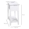 Mesa Auxiliar con Tapa Abatible Estante y Orificio para Cables para Salón Cama Dormitorio 60,5x32,5x70 cm Blanco - Ogal.Es