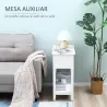 Mesa Auxiliar con Tapa Abatible Estante y Orificio para Cables para Salón Cama Dormitorio 60,5x32,5x70 cm Blanco - Ogal.Es