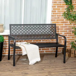 Banco de Jardín de Acero Banco de 2 Plazas con Respaldo Decorativo para Terraza Patio 127x63x83 cm Negro - Ogal.Es