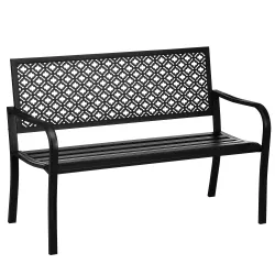 Banco de Jardín de Acero Banco de 2 Plazas con Respaldo Decorativo para Terraza Patio 127x63x83 cm Negro - Ogal.Es