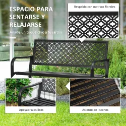 Banco de Jardín de Acero Banco de 2 Plazas con Respaldo Decorativo para Terraza Patio 127x63x83 cm Negro - Ogal.Es