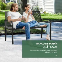 Banco de Jardín de Acero Banco de 2 Plazas con Respaldo Decorativo para Terraza Patio 127x63x83 cm Negro - Ogal.Es