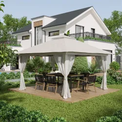 Carpa Plegable Pop-up con Altura Ajustable Protección UV50+ Doble Techo y Mosquiteras 4x4x2,8 m Crema - Ogal.Es