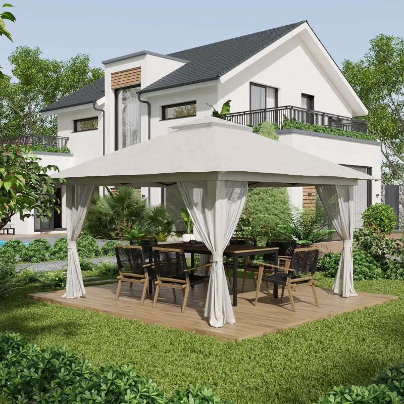 Carpa Plegable Pop-up con Altura Ajustable Protección UV50+ Doble Techo y Mosquiteras 4x4x2,8 m Crema - Ogal.Es