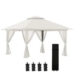 Carpa Plegable Pop-up con Altura Ajustable Protección UV50+ Doble Techo y Mosquiteras 4x4x2,8 m Crema - Ogal.Es