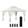 Carpa Plegable Pop-up con Altura Ajustable Protección UV50+ Doble Techo y Mosquiteras 4x4x2,8 m Crema - Ogal.Es