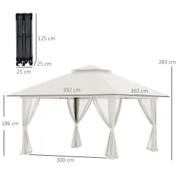 Carpa Plegable Pop-up con Altura Ajustable Protección UV50+ Doble Techo y Mosquiteras 4x4x2,8 m Crema - Ogal.Es